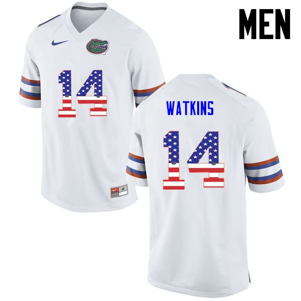 NCAA Florida Gators Jaylen Watkins Men's #14 USA Flag Fashion Nike White Stitched Authentic College Football Jersey YVJ3264DS